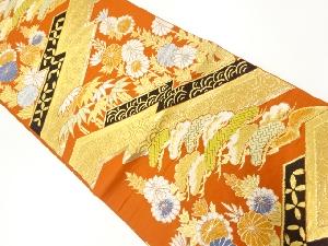 アンティーク　松笹に菊模様織出し袋帯（着用可）